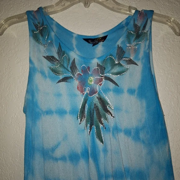 Riviera Sun Tye Dye Boho Sun Dress Blue White  Embroidered Medium - Picture 3 of 9
